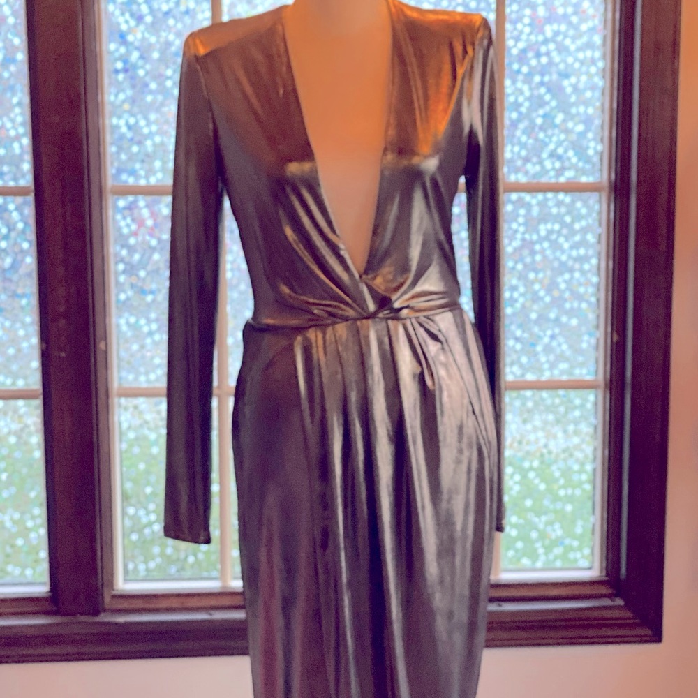 Express - Metallic Asymmetrical hem Maxi dress